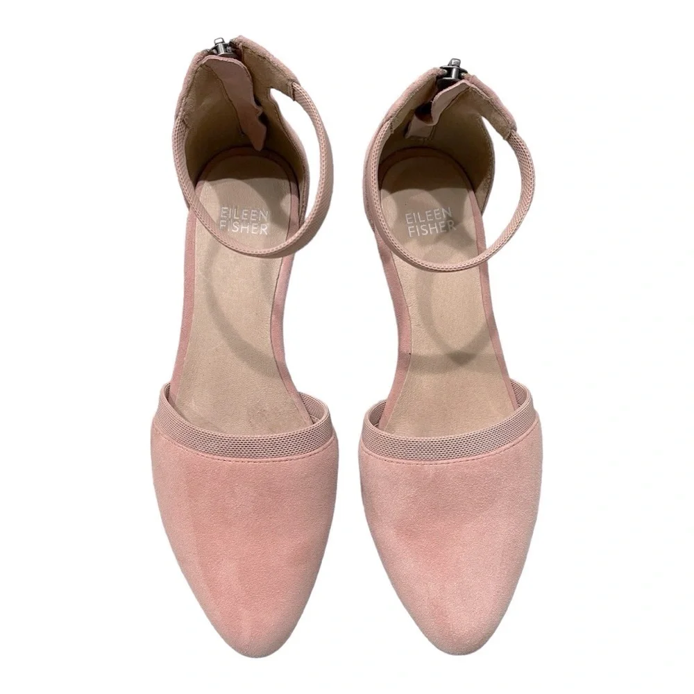 Eileen Fisher Suede Ankle Strap Pumps | Blush Pink Block Heel | Size 5.5